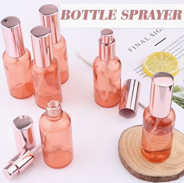 3pcs 100ml Pink Glass Fine Mist Spray Bottles with Rose Gold Caps