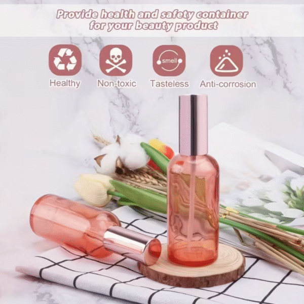 3pcs 100ml Pink Glass Fine Mist Spray Bottles with Rose Gold Caps