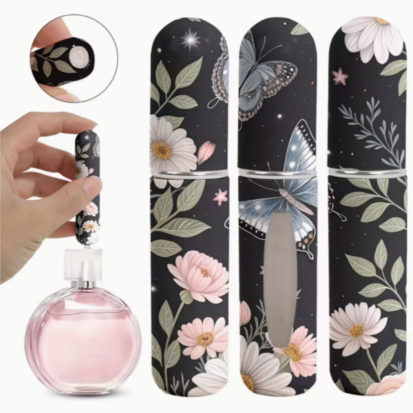3 pcs Black Floral Refillable Perfume Spray Bottles with Travel Cosmetic Case in 5ml