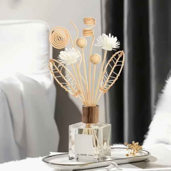 12pcs Elegant Beige and White Dried Flower Reed Diffuser Set with Wooden Sticks