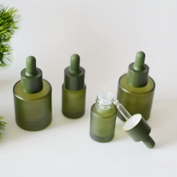 2pcs 30ml Matte Green Glass Dropper Bottles
