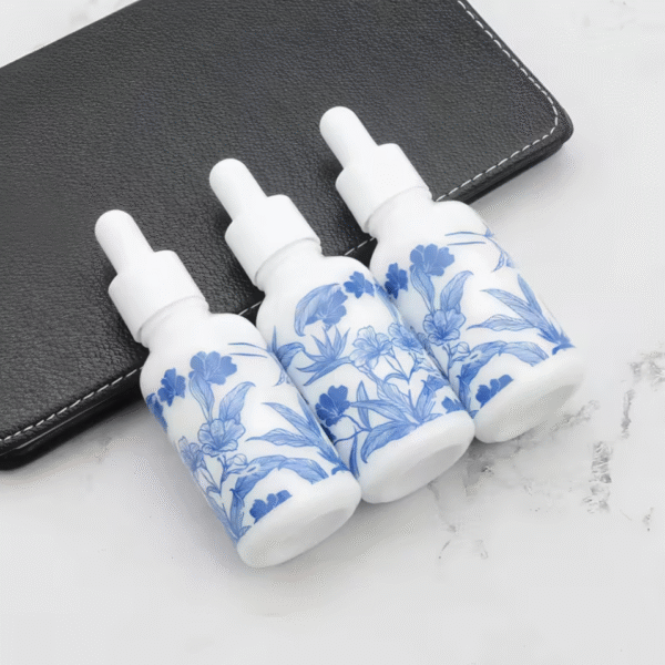 4pcs 30ml Blue and White Ceramic Printed Glass Dropper Bottles